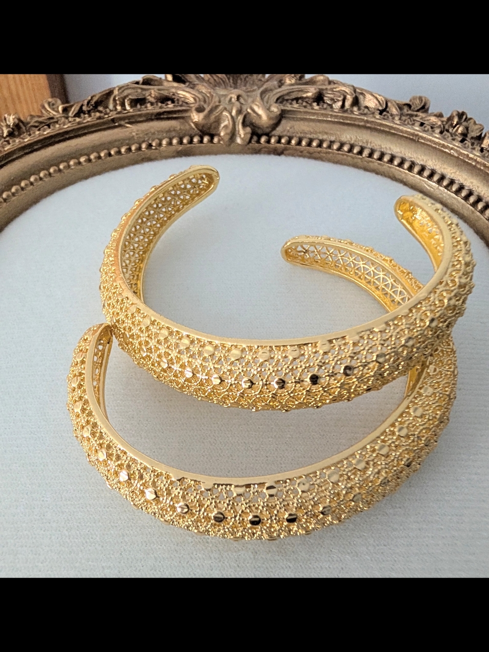 Gold Filigree Crystal Cuff Bracelets - Goldtone